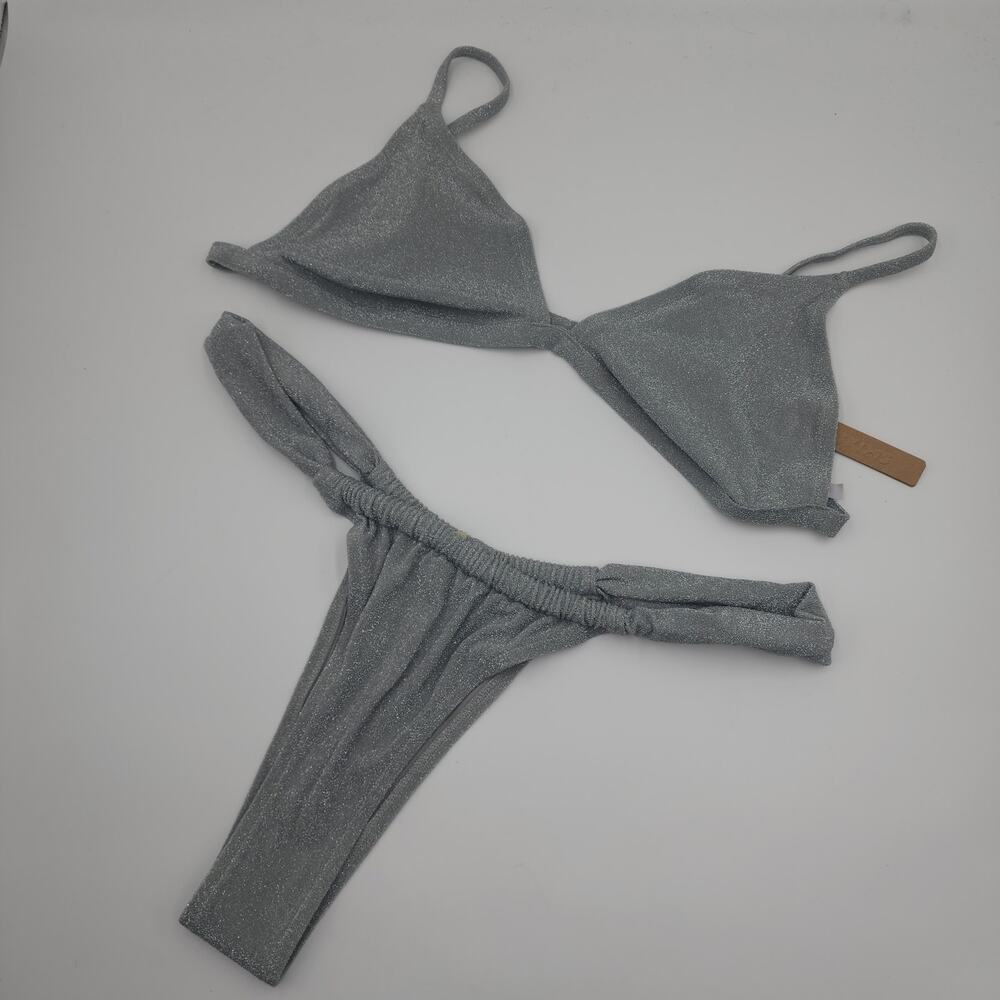 Skims Glitter Swim Bikini Triangle Set in Nickel Size 4X